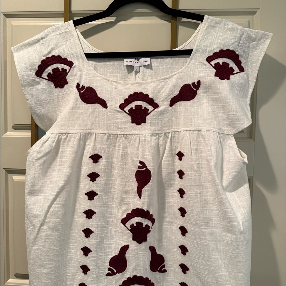 Never a Wallflower White Linen Maxi Skirt with Burgundy Embroidery L NWT - Picture 2 of 3